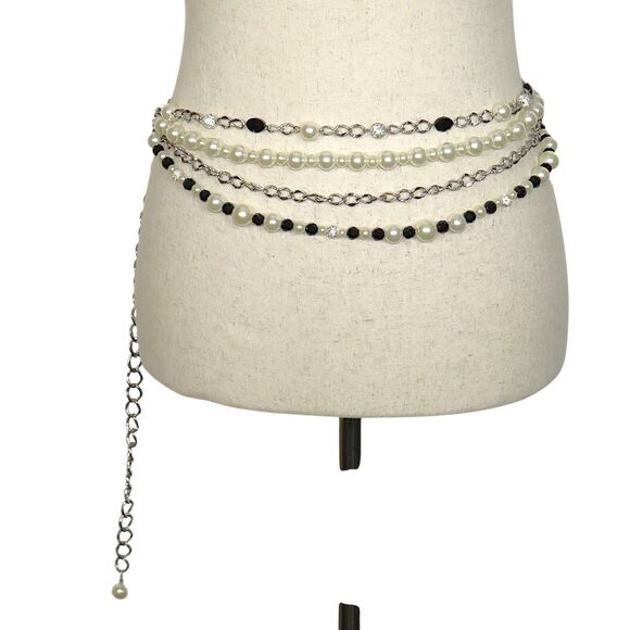 WHBM Faux Pearl CZ Layered Adjustable Chain Belt main image 7